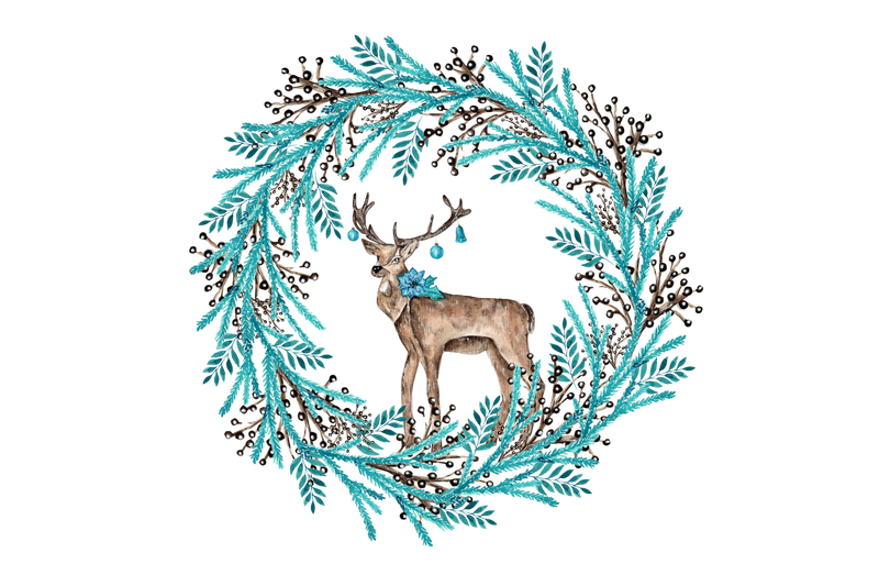 christmas-deer-watercolor-illustration-christmas-wreath-winter-card