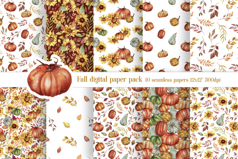 fall-digital-paper-pack-autumn-seamless-pattern-pumpkin-set