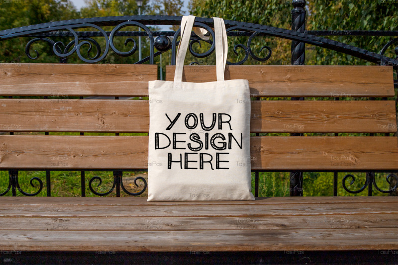 rustic-tote-bag-on-the-park-bench-mockup