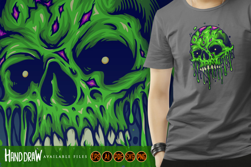 green-zombie-skull-isolated-melt-horror