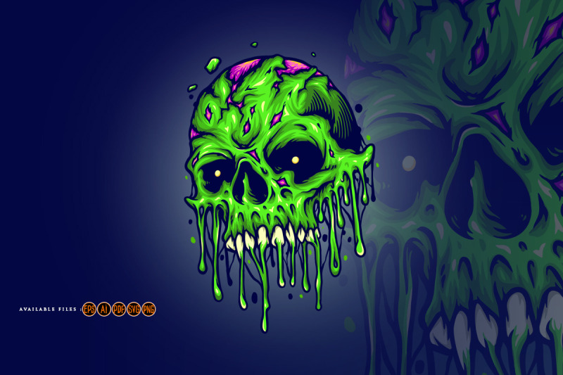 green-zombie-skull-isolated-melt-horror