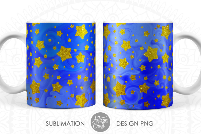 mug-sublimation-designs-with-fluid-art-gold-and-silver-stars-cute-mu