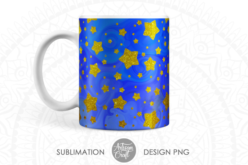 mug-sublimation-designs-with-fluid-art-gold-and-silver-stars-cute-mu