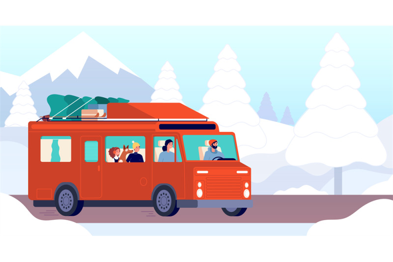 winter-camp-car-christmas-outdoor-family-travel-trailer-on-road-hol