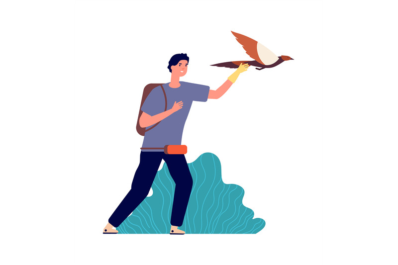 guy-and-falcon-male-bird-owner-wild-pet-man-releases-eagle-in-fligh