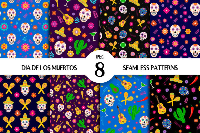 dia-de-los-muertos-seamless-patterns-mexican-digital-paper
