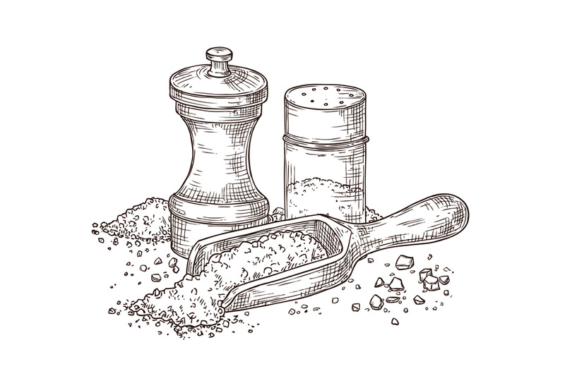 sea-salt-sketch-seasoning-engraving-pepper-shaker-and-spoon-with-pow