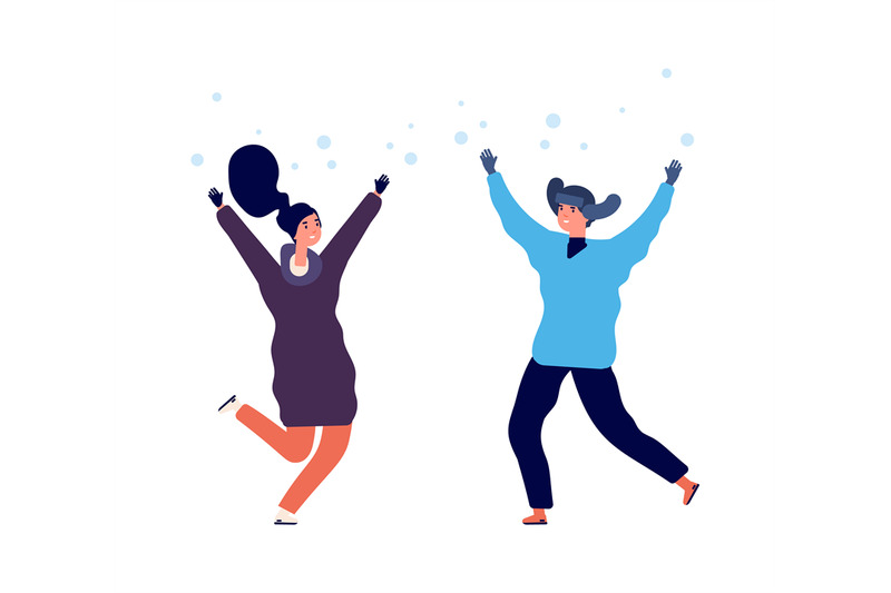 people-enjoy-snow-man-woman-jumping-snowfall-flat-happy-winter-chara