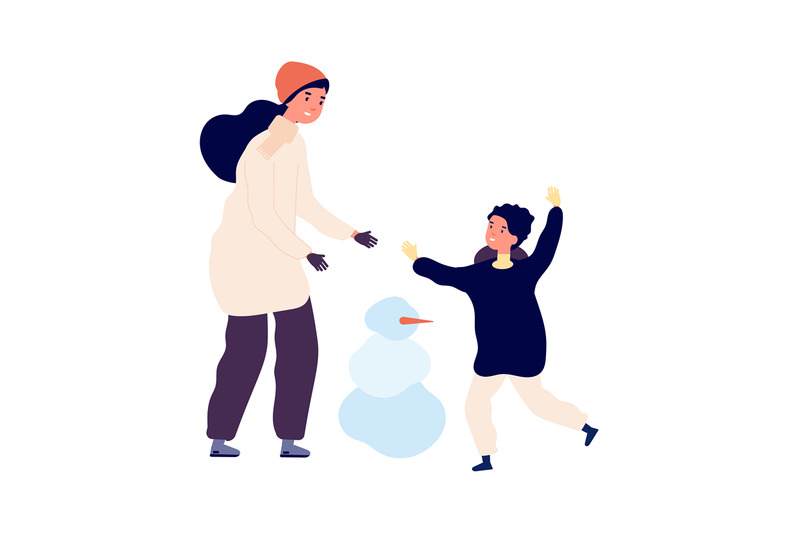 winter-activity-mother-son-making-snowman-happy-family-walking-outdo