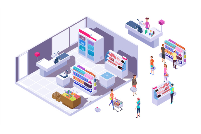 isometric-grocery-store-interior-customers-stands-with-goods-and-cas