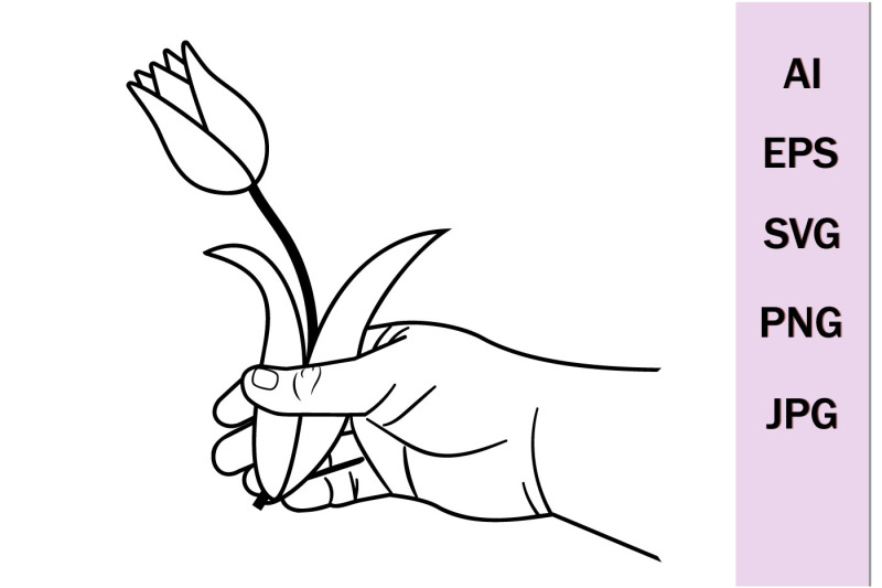 hand-with-a-tulip-flower-black-outline-svg-format