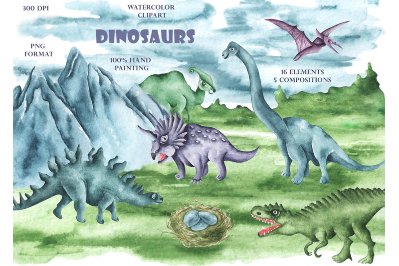 dinosaur-watercolor-clipart-dino-clipart-blue-landscape-baby-boy