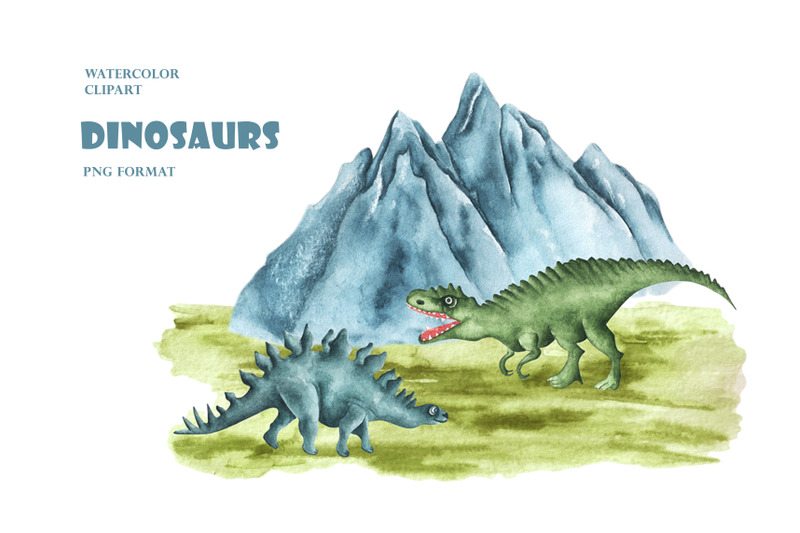 dinosaur-watercolor-clipart-dino-clipart-blue-landscape-baby-boy