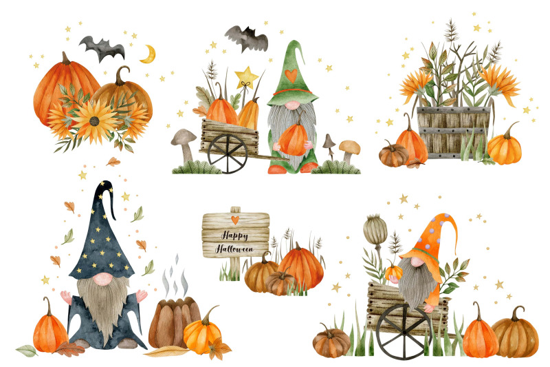 watercolor-gnomes-halloween-collection