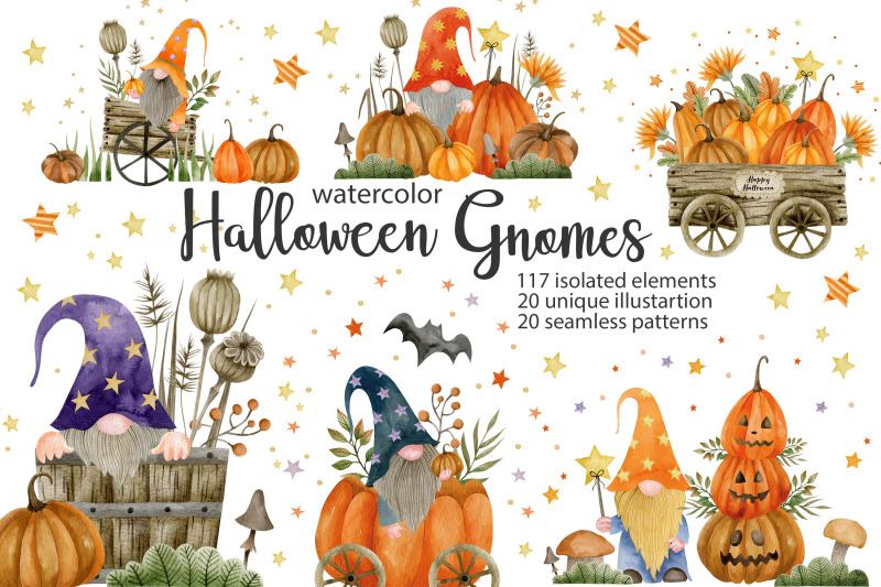 watercolor-gnomes-halloween-collection