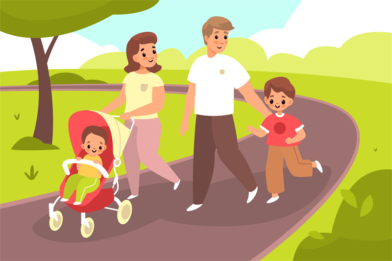 walking-with-baby-happy-family-couple-in-summer-park-young-mom-dad