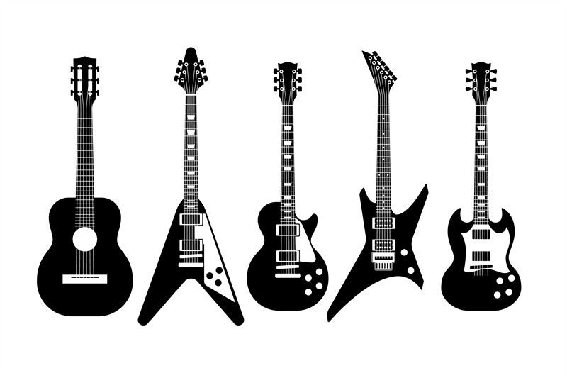 guitars-black-and-white-electric-and-acoustic-guitar-various-forms-o