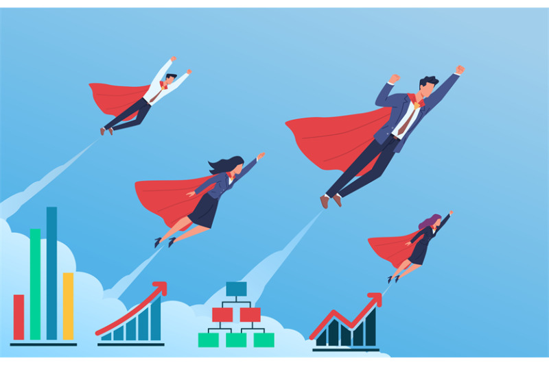 business-superheroes-progress-flying-in-blue-sky-men-and-women-in-flo