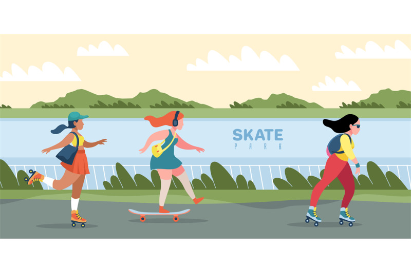 skate-park-people-skating-or-skateboarding-natural-area-with-skatebo