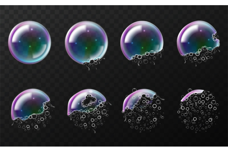 rainbow-soap-bubbles-explosion-realistic-break-stages-3d-transparent