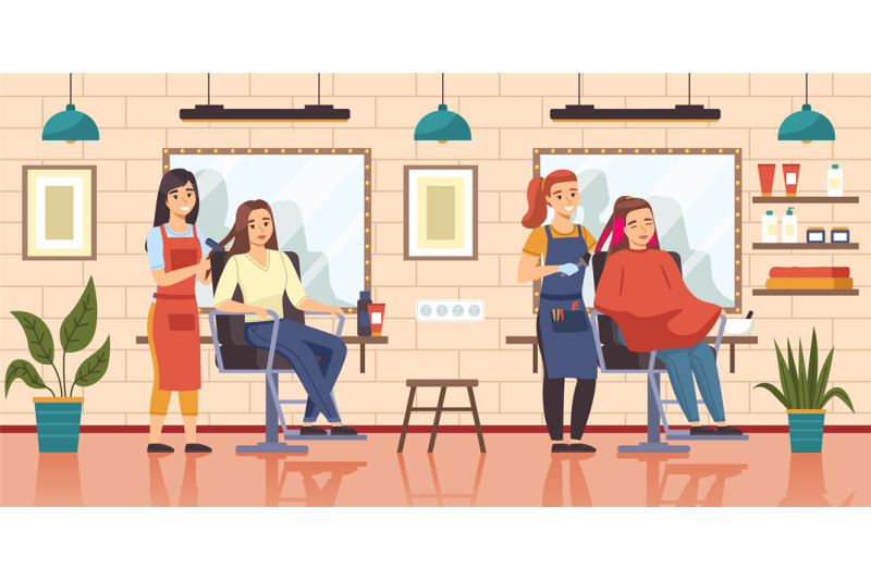 female-hair-salon-girls-sit-in-barber-shop-chairs-front-mirrors-hori