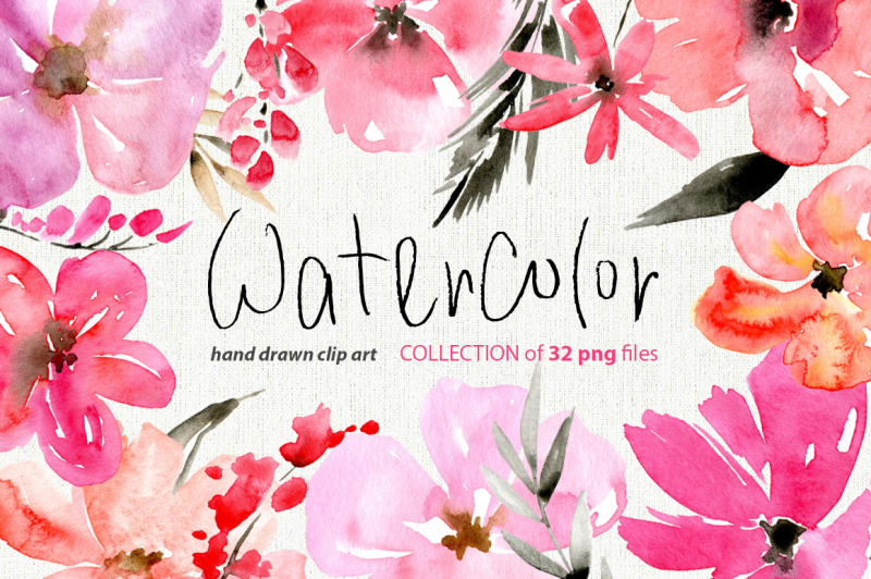 Pink watercolor 32 png flowers By WatercolorFlowers | TheHungryJPEG.com