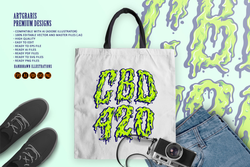 cbd-oil-420-weed-lettering-melt-font