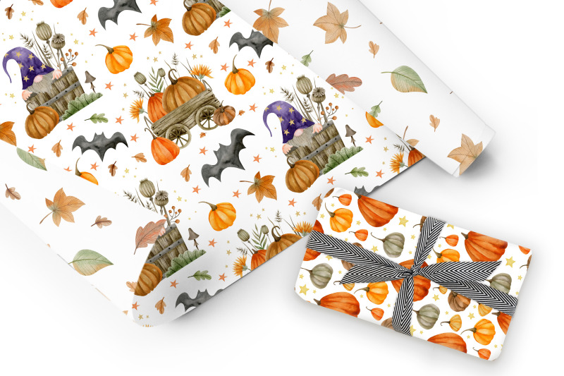 watercolor-gnomes-halloween-seamless-patterns