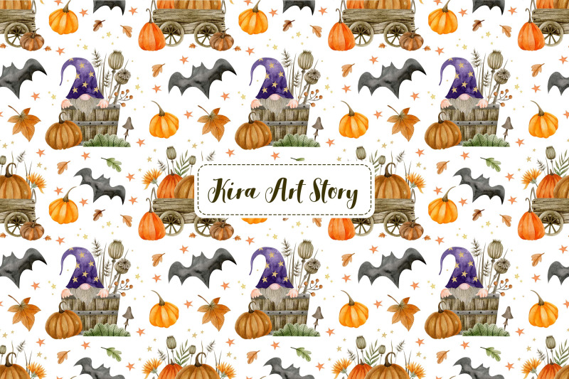 watercolor-gnomes-halloween-seamless-patterns