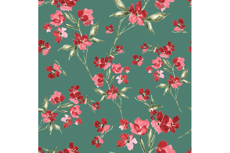 red-flowers-watercolor-seamless-pattern-blooming-flowers-green