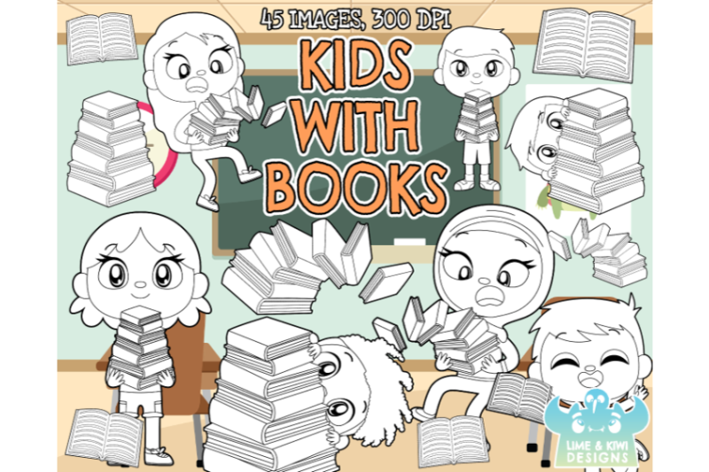 kids-with-books-digital-stamps-lime-and-kiwi-designs