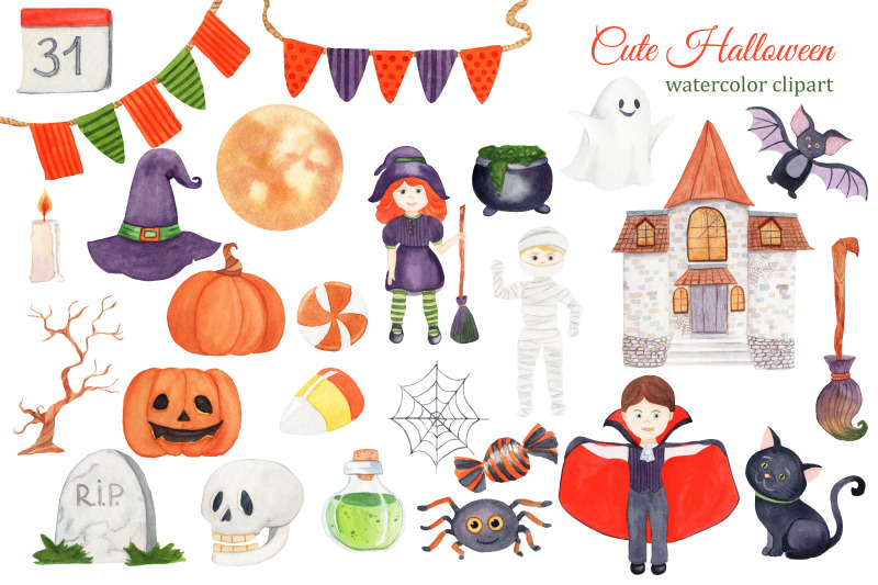 cute-halloween-watercolor-clipart-halloween-costume-party-clipart