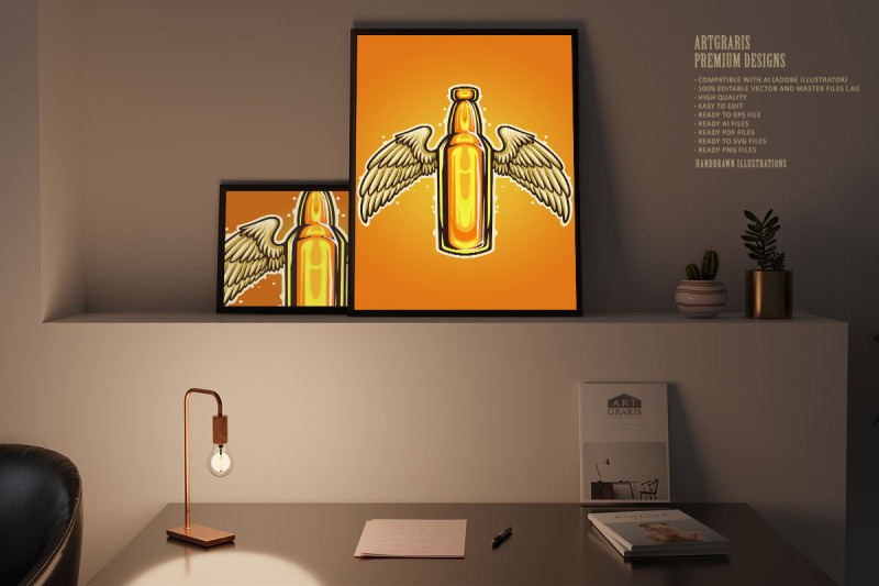 bottle-beer-wings-mascot-illustrations