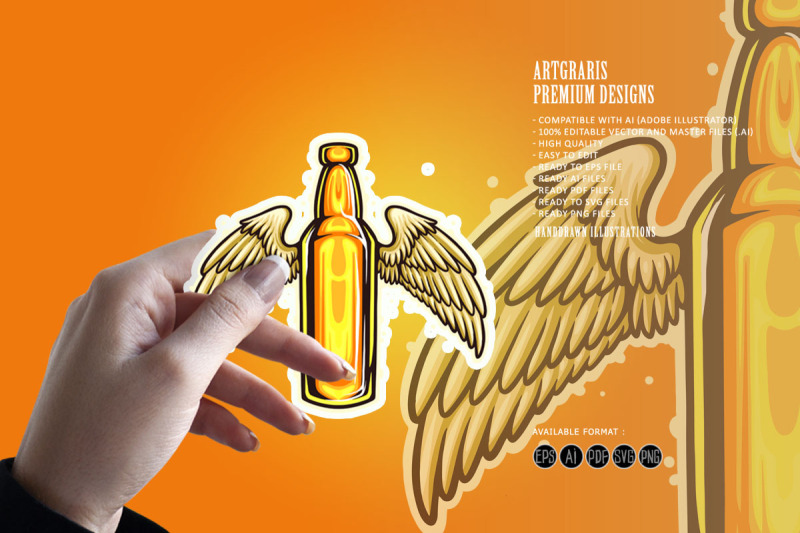 bottle-beer-wings-mascot-illustrations