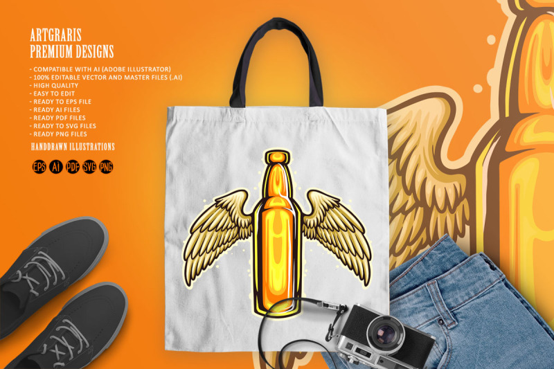 bottle-beer-wings-mascot-illustrations