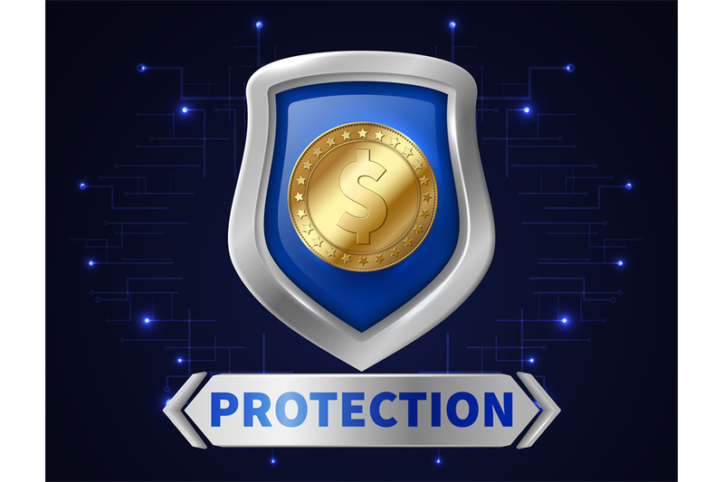 banking-money-protection-golden-coin-in-realistic-shield-save-your-m