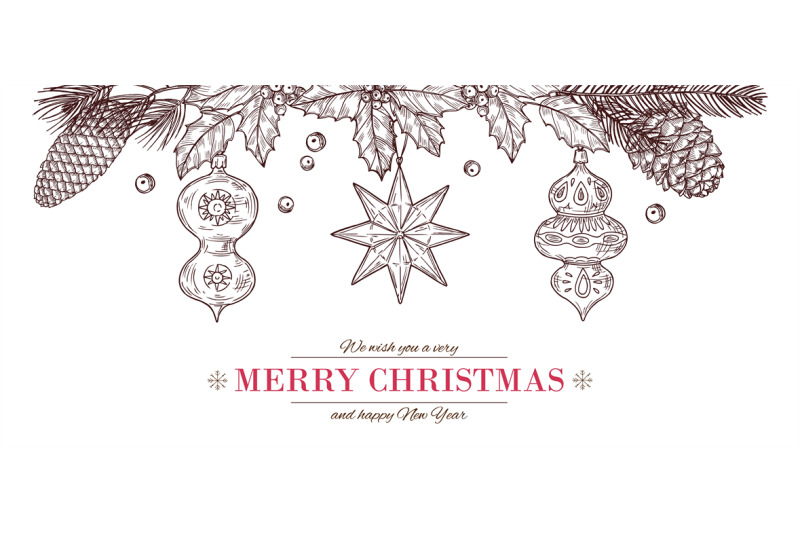 christmas-sketch-banner-drawing-merry-card-winter-poinsettia-poster