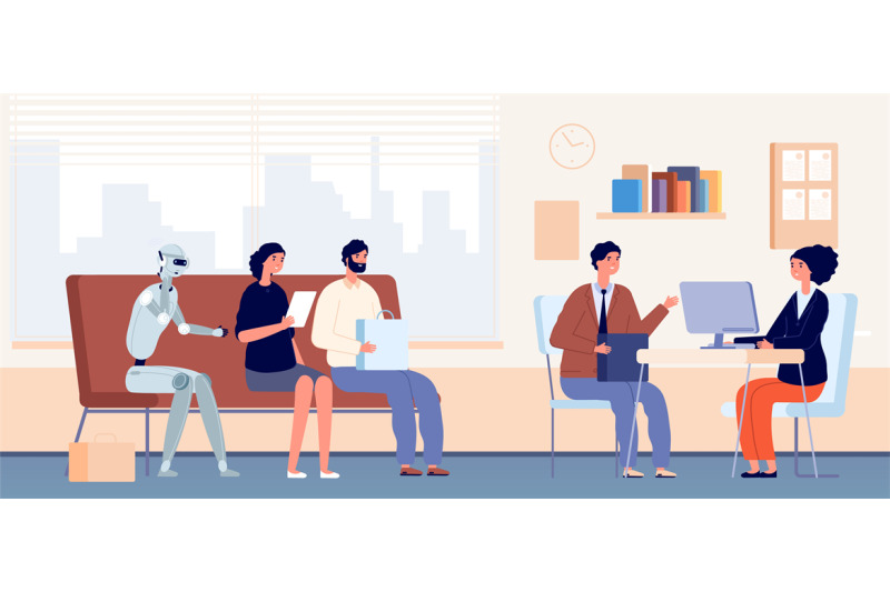 job-interview-queue-people-and-robot-sitting-in-waiting-line-in-offic