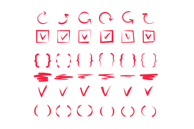 doodle-check-marks-hand-drawn-lines-red-pen-tick-markings-and-bracke