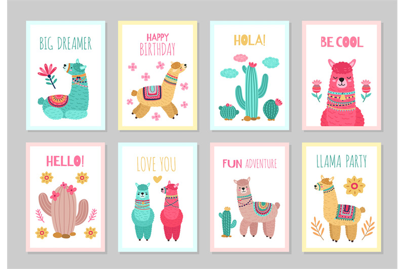 llama-cards-beautiful-invitations-alpaca-flower-colorful-birthday-in