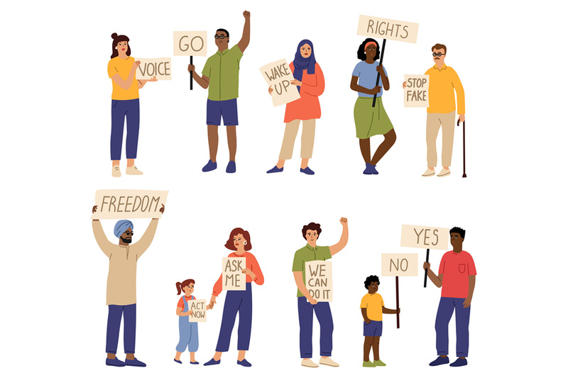 protest-crowd-people-holding-placard-girl-with-blank-banner-isolate