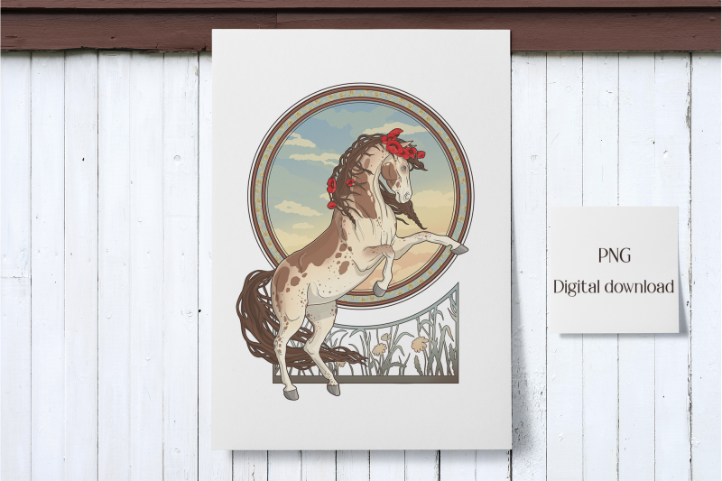 posters-set-beautiful-horses-art-deco-style-png