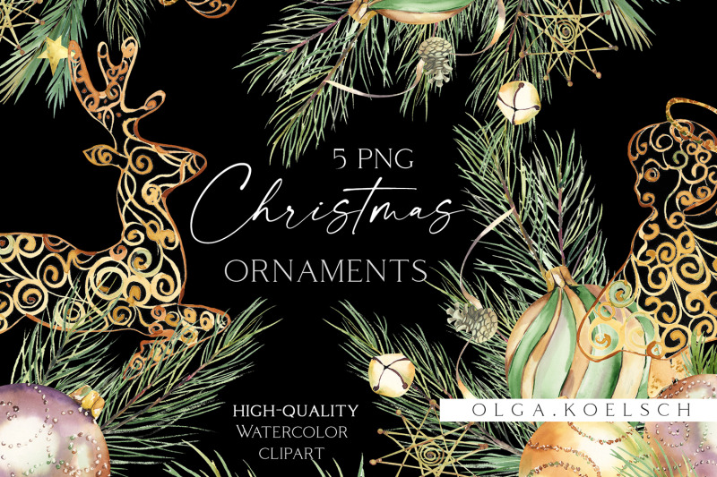 gold-christmas-ornaments-clipart-watercolor-christmas-elements