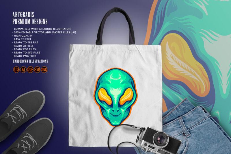 head-alien-green-smile-cartoon-mascot