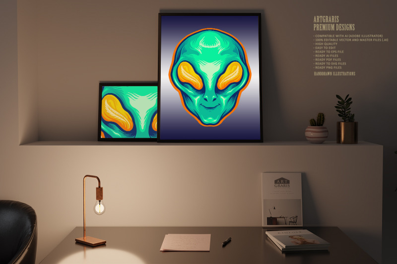 head-alien-green-smile-cartoon-mascot