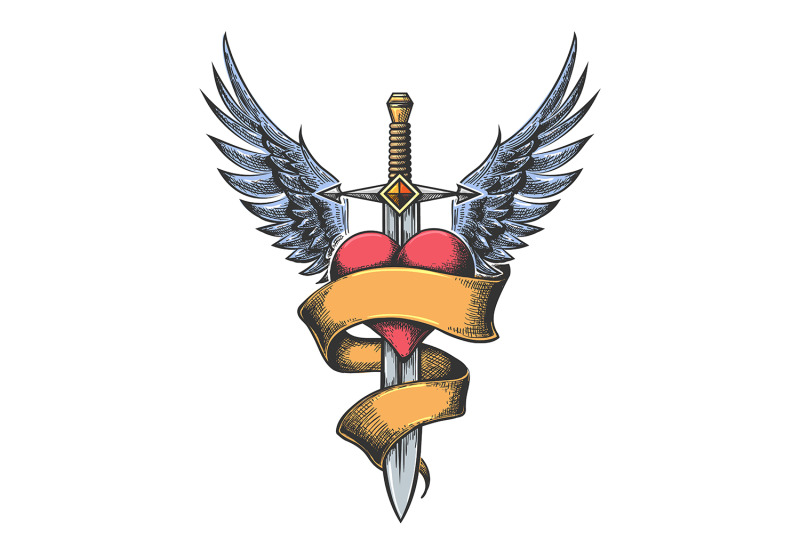 sword-with-heart-and-wings-colorful-tattoo