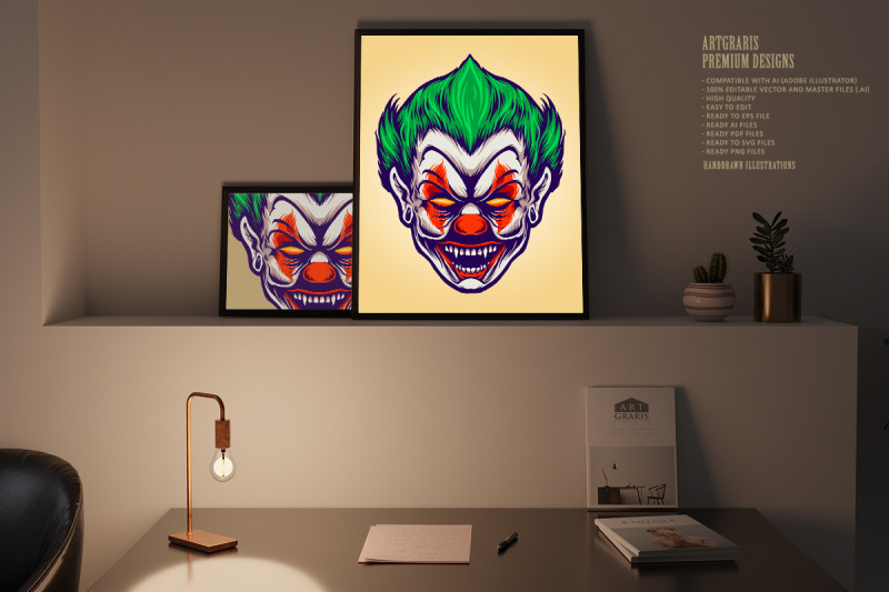 head-angry-joker-clown-illustrations