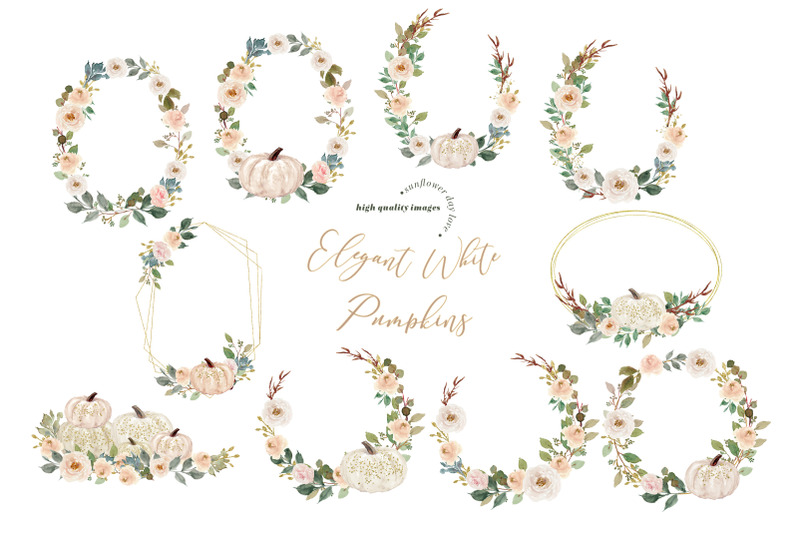 geometric-frame-white-cream-pumpkin-clipart-ivory-white-flower