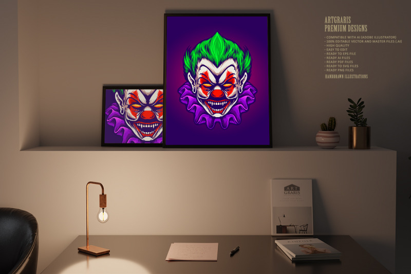 clown-head-joker-vampire-horror-illustrations