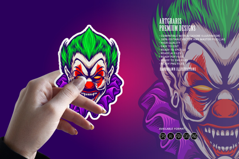 clown-head-joker-vampire-horror-illustrations